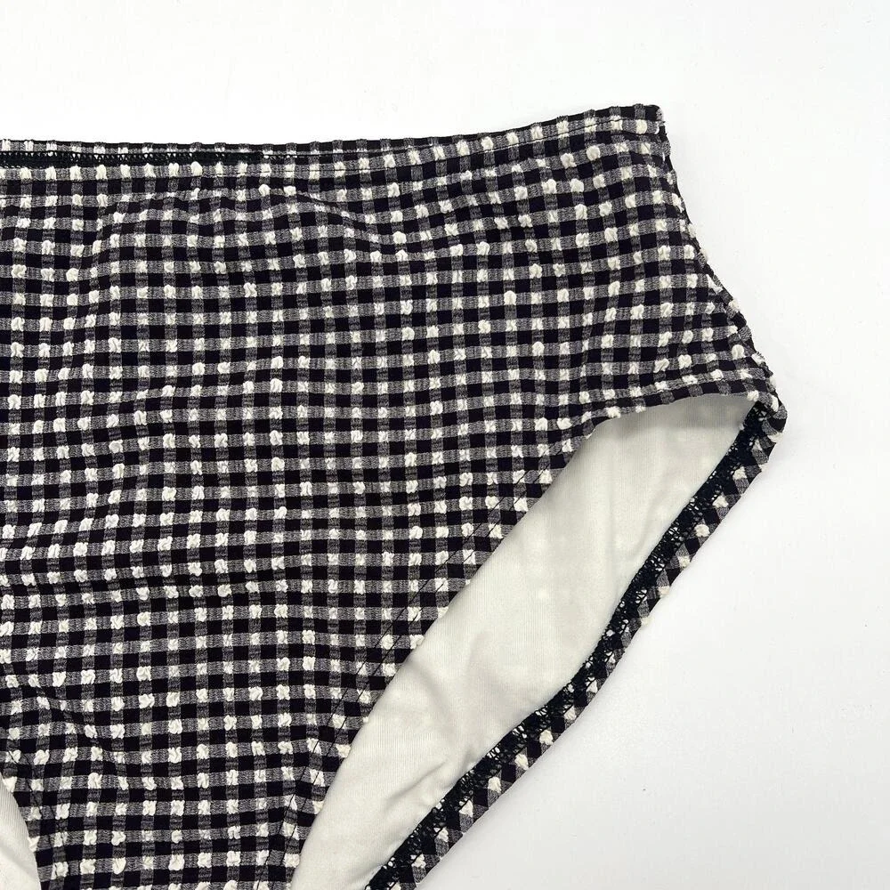 KATE SPADE High Waist Bikini Bottom Women Medium Black Gingham Seersucker Swim